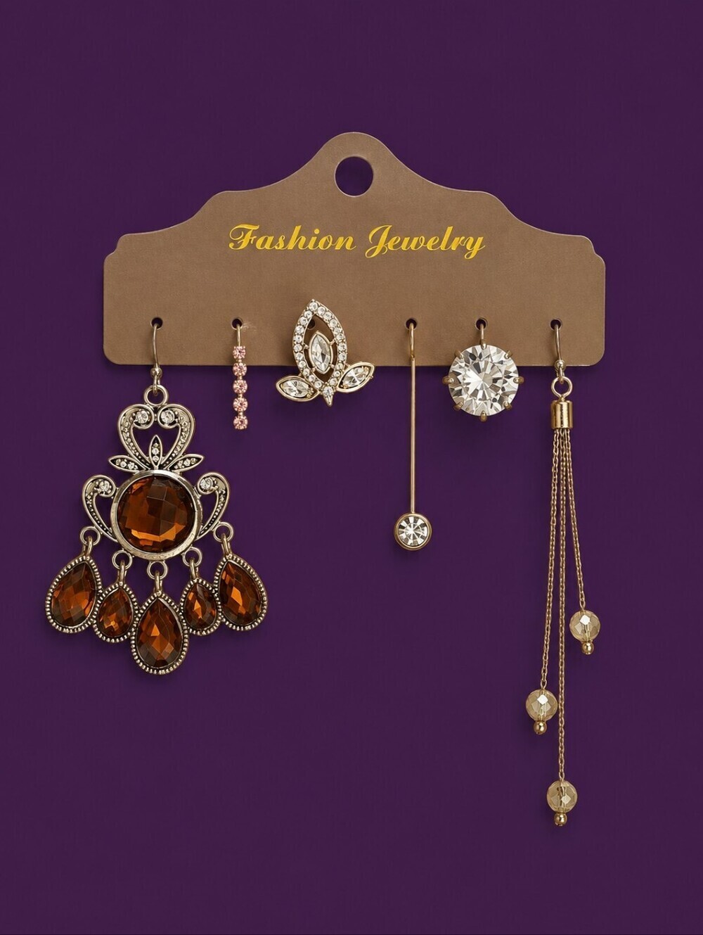 Vintage Set Of Six Single Rhinestone Chandalier Dangle Post Earrings